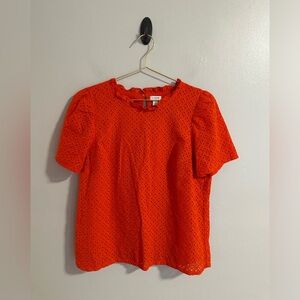 J. Crew Eyelet Puff-sleeve Top in Orange size Medium